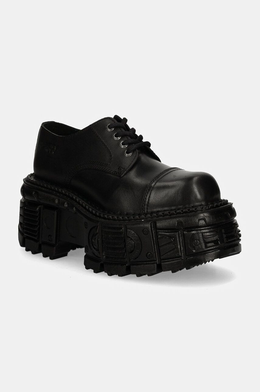 Kožené poltopánky New Rock CRUST NEGRO + TANK NEGRO dámske, čierna farba, na platforme, M-TANKMILI003-S1