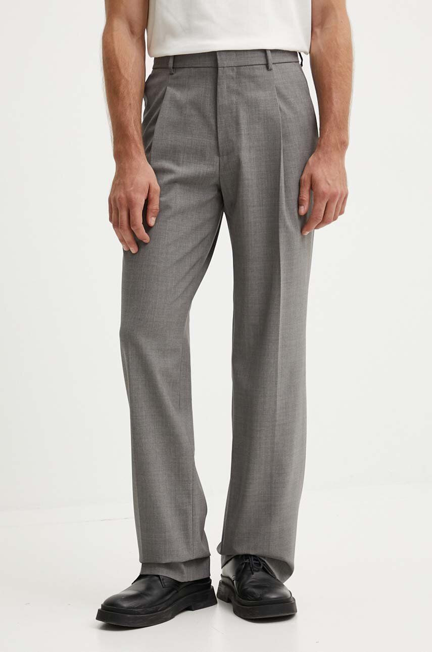 Vlnené nohavice MSGM šedá farba, strih chinos, 3740MP13X.247506