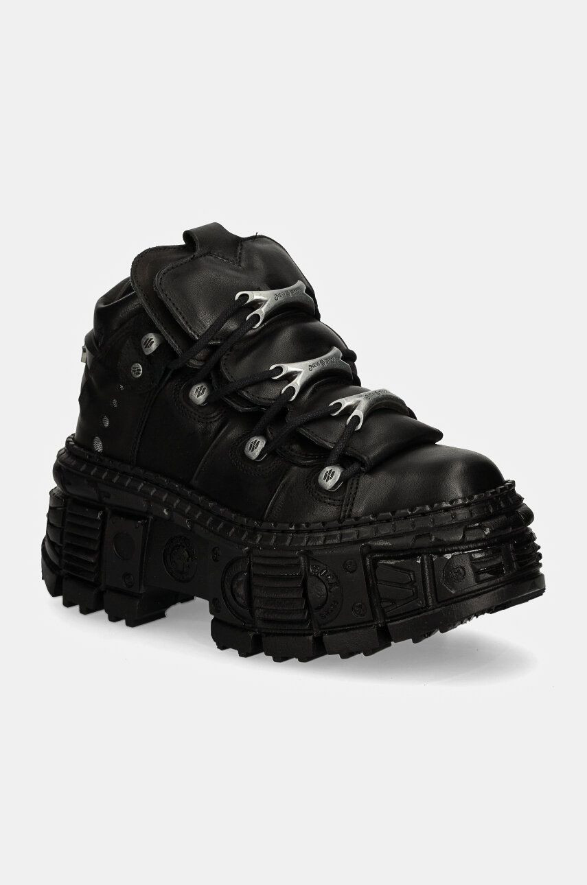 Kožené tenisky New Rock CRUST NEGRO + TANK CASCO NEGRO čierna farba, M-WALL106-S12
