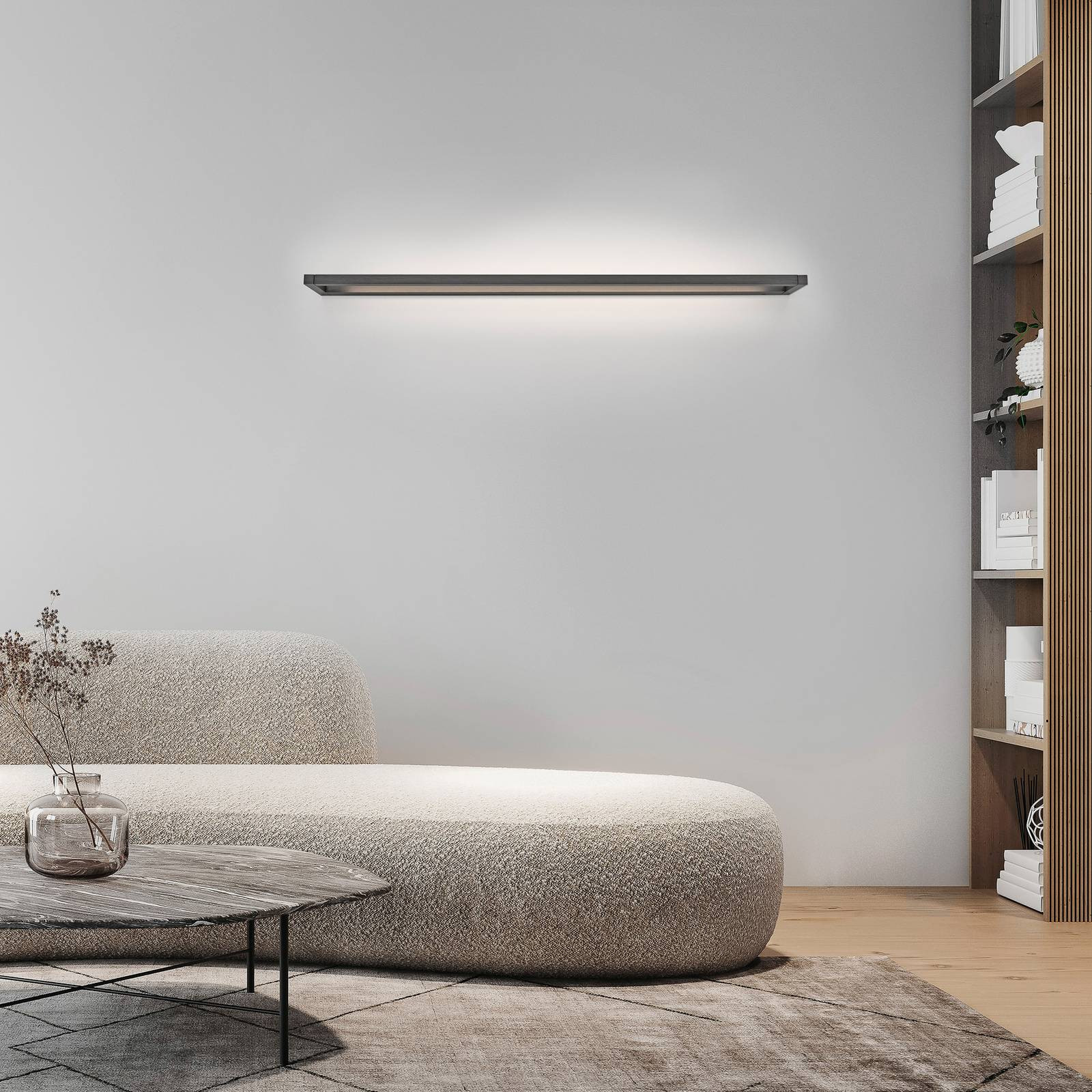 PURE LED nástenné svietidlo Puro, sivé Šírka 100 cm Hliníkový stmievač