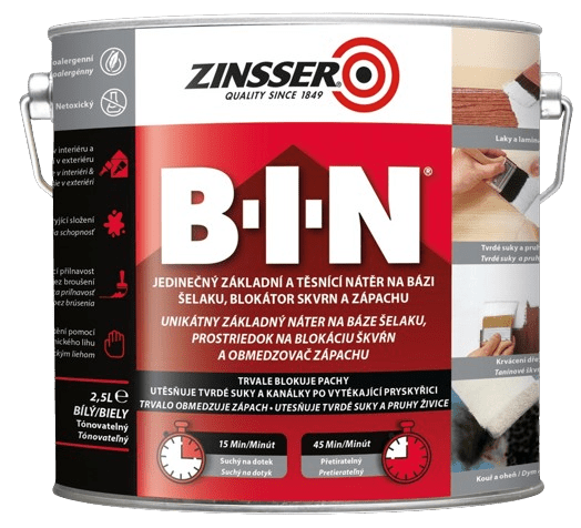 ZINSSER BIN - Rýchloschnúci náter a blokátor škvŕn biela 2,5 L