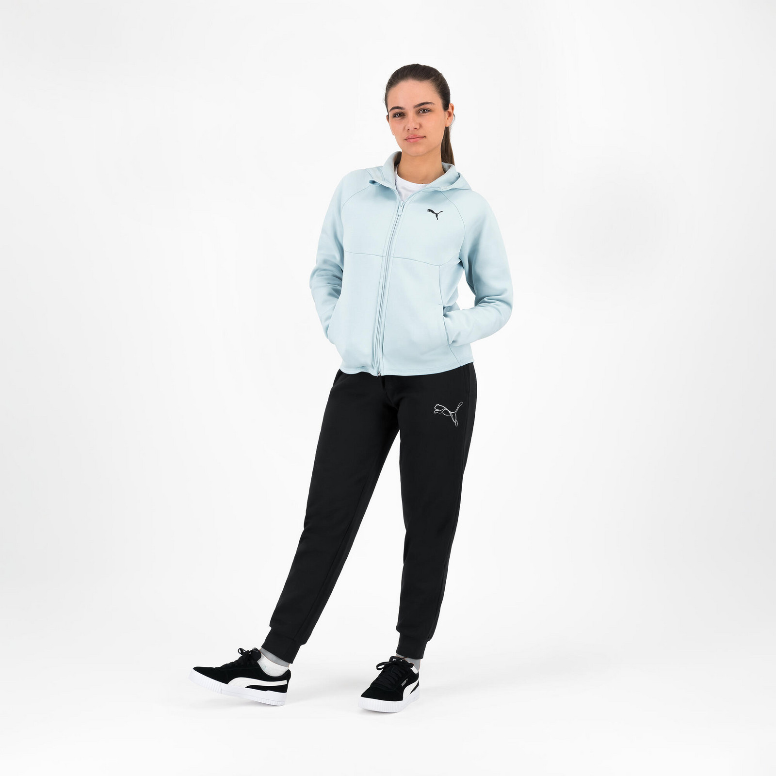 Dámska mikina na zips s kapucňou Puma – svetlomodrá