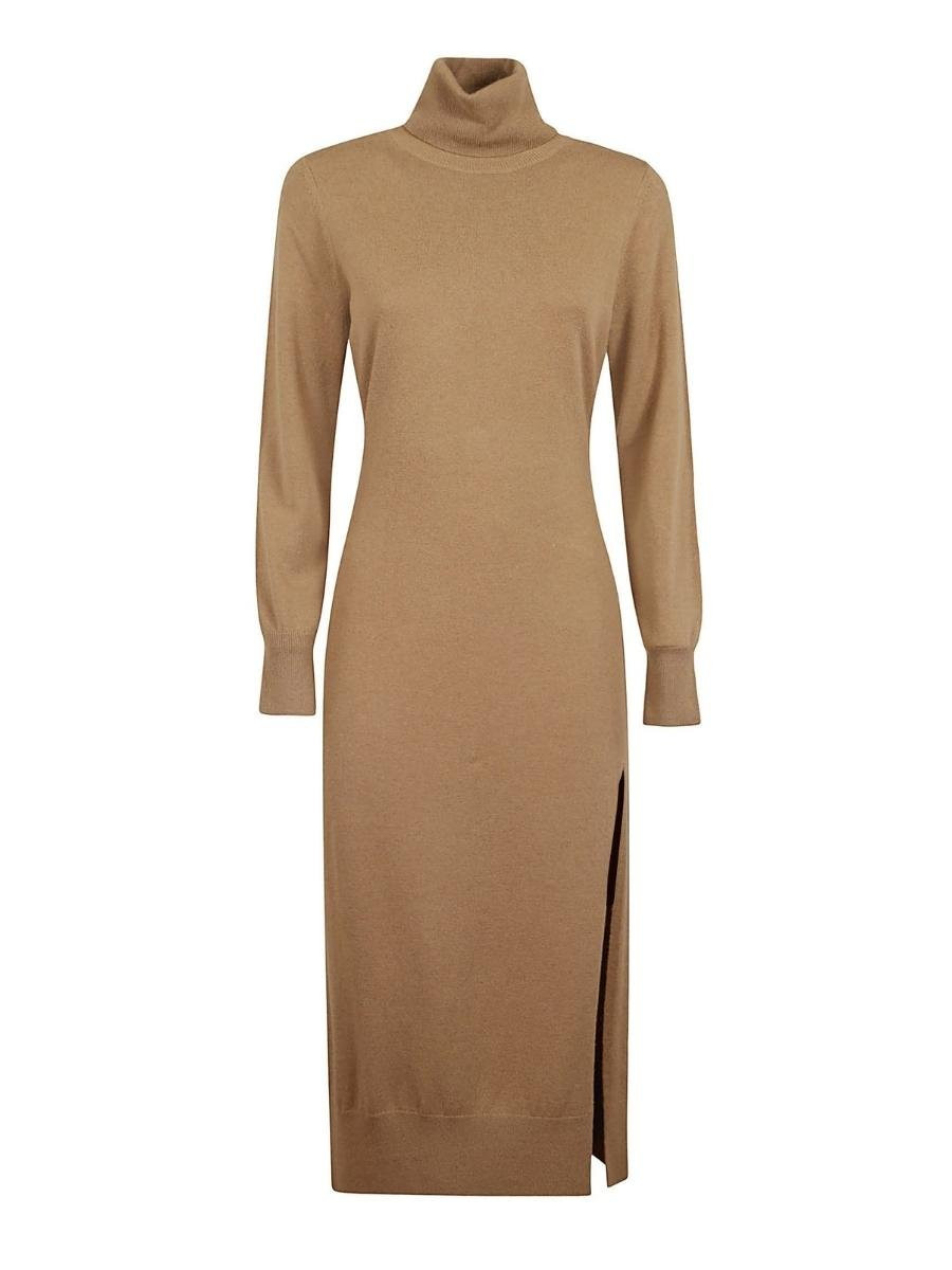 Michael Kors Šaty - TURTLE NK SLIT MIDI DRS béžové