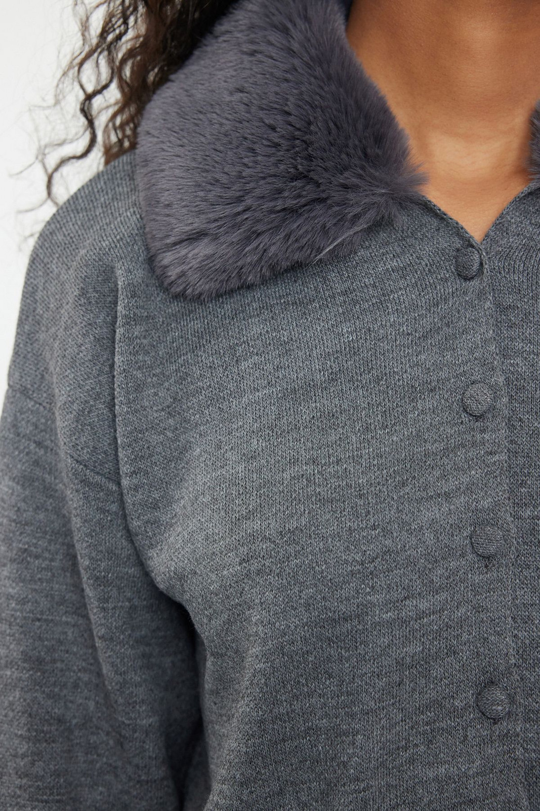 Trendyol Anthracite Für Detailed Knitwear Cardigan