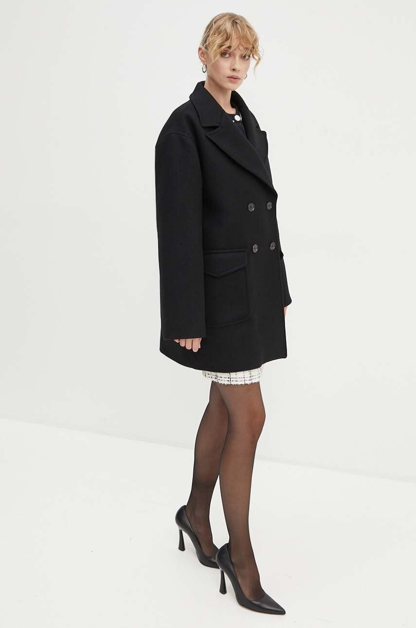 Vlnený kabát Moschino Jeans čierna farba, prechodný, oversize, A0612 8717