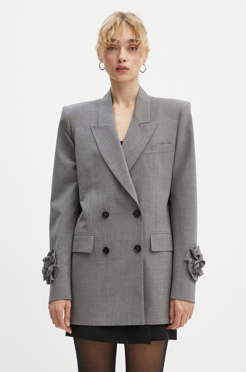 Vlnené sako MSGM šedá farba, dvojradové, jednofarebné, 3741MDG18X.247506