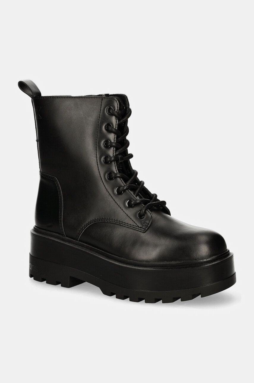 Workery Calvin Klein Jeans FLATFORM HIGH LACE UP MG DL dámske, čierna farba, na platforme, YW0YW01535