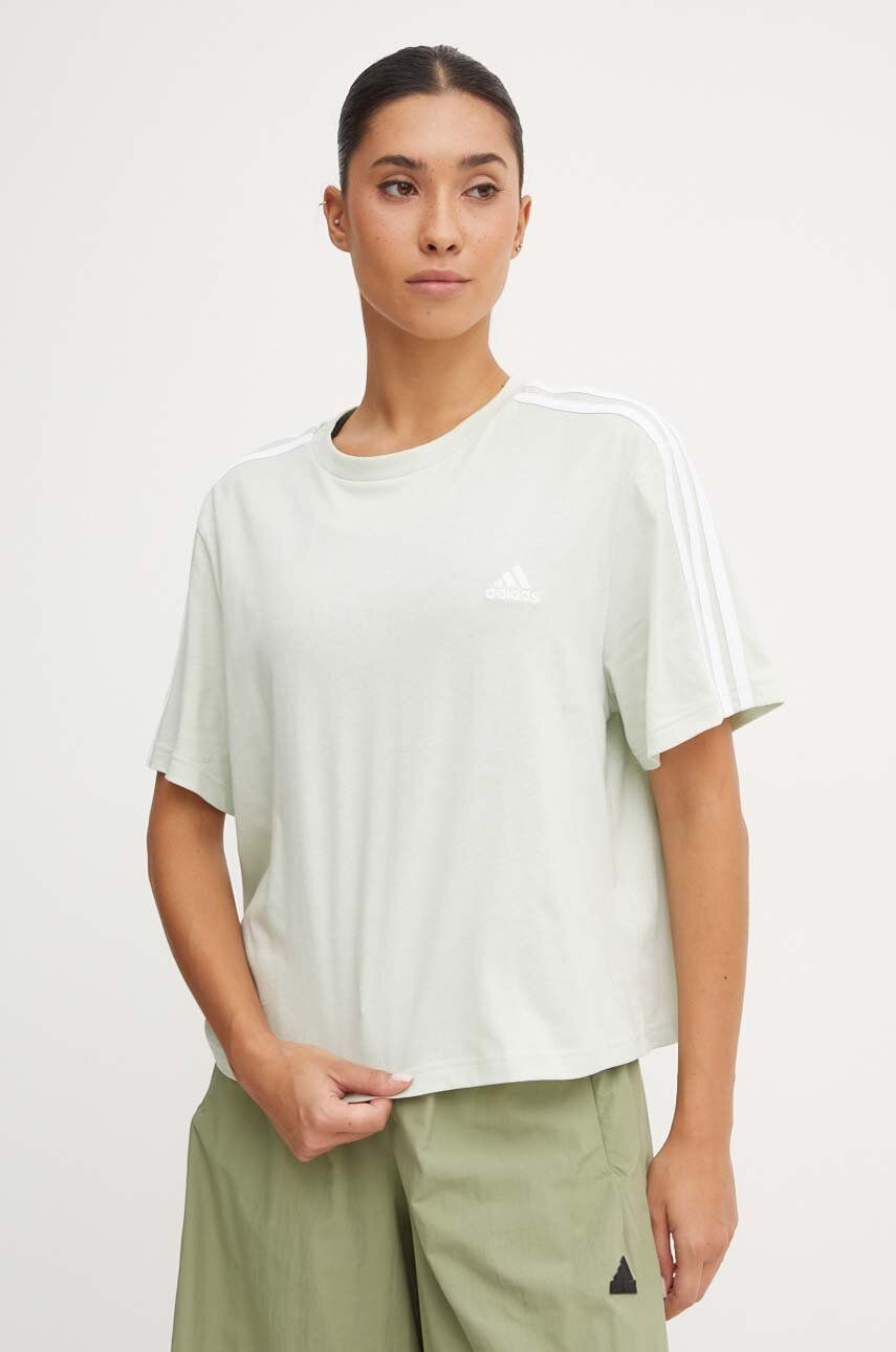 Bavlnené tričko adidas Essentials dámske, zelená farba, IY4228