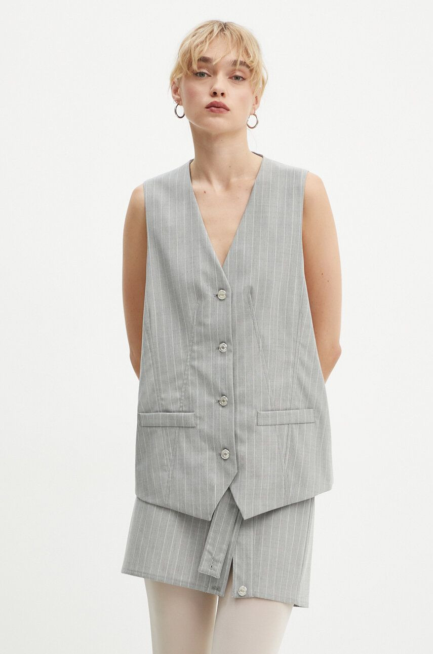 Vesta s prímesou vlny Moschino Jeans šedá farba, jednoradová, A1001 8725