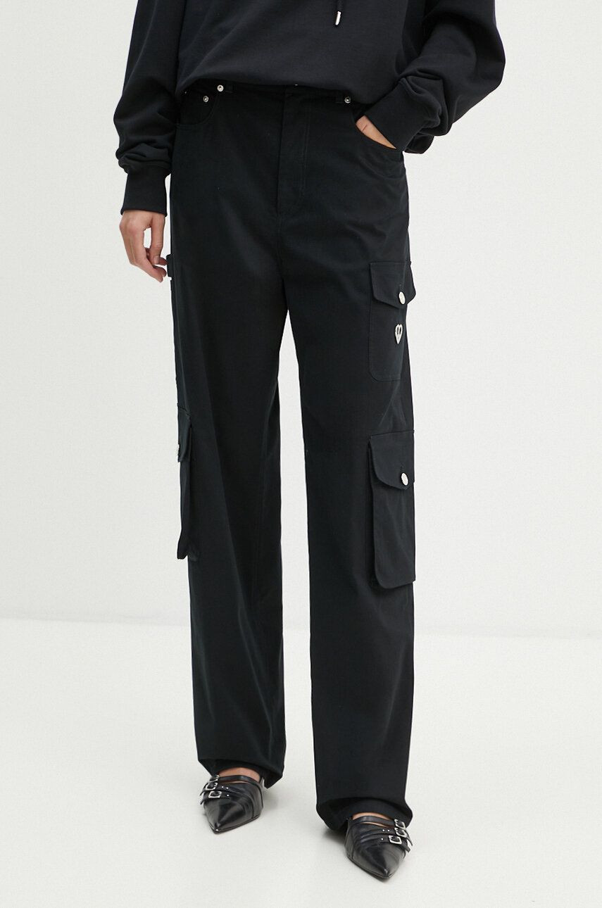 Nohavice Moschino Jeans dámske, čierna farba, rovné, vysoký pás, A0330 8724