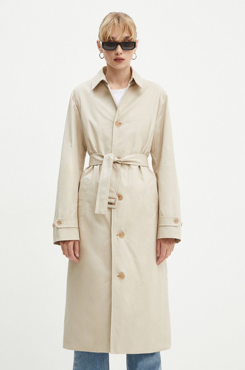 Bavlnený kabát Moschino Jeans béžová farba, prechodný, 0623.8219