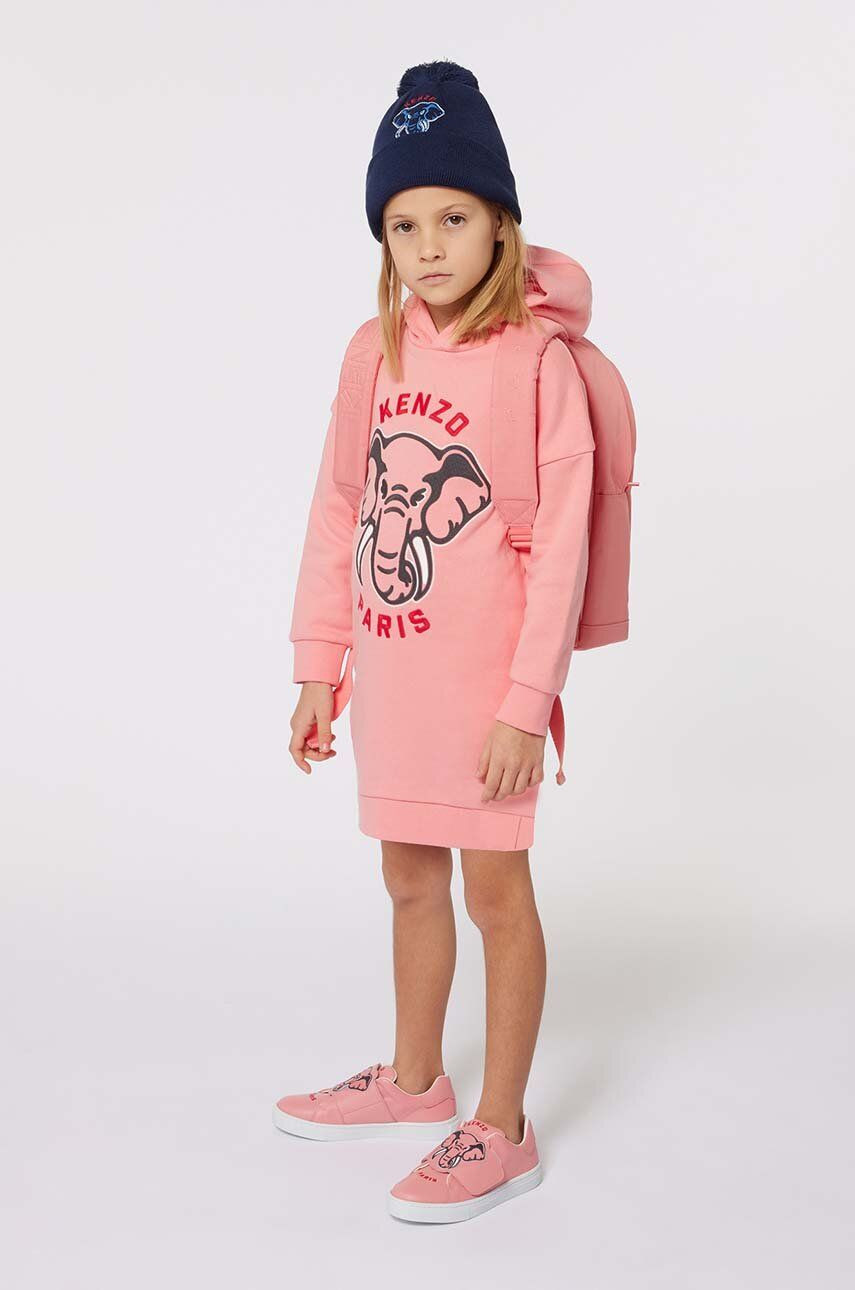 Dievčenské bavlnené šaty Kenzo Kids ružová farba, mini, rovný strih, K60660