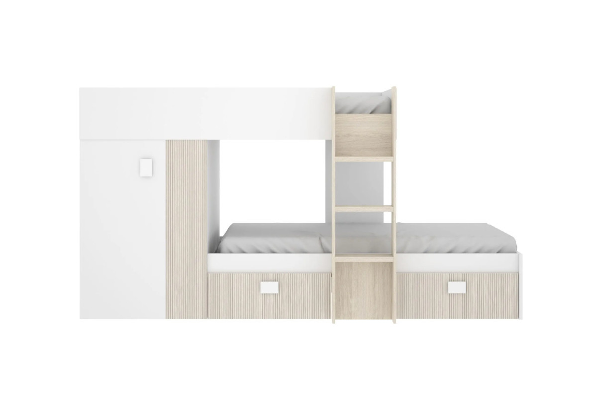 Expedo Detská poschodová posteľ so skriňou GROW, 90x190, biela/prírodná