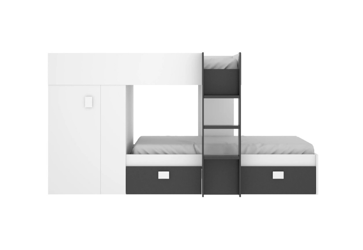 Expedo Detská poschodová posteľ so skriňou GROW, 90x190, biela/grafit