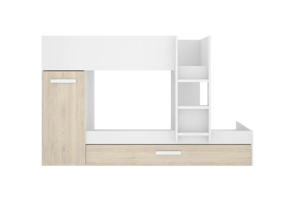 Expedo Detská poschodová posteľ so skriňou TOMO, 90x190, biela/prírodná