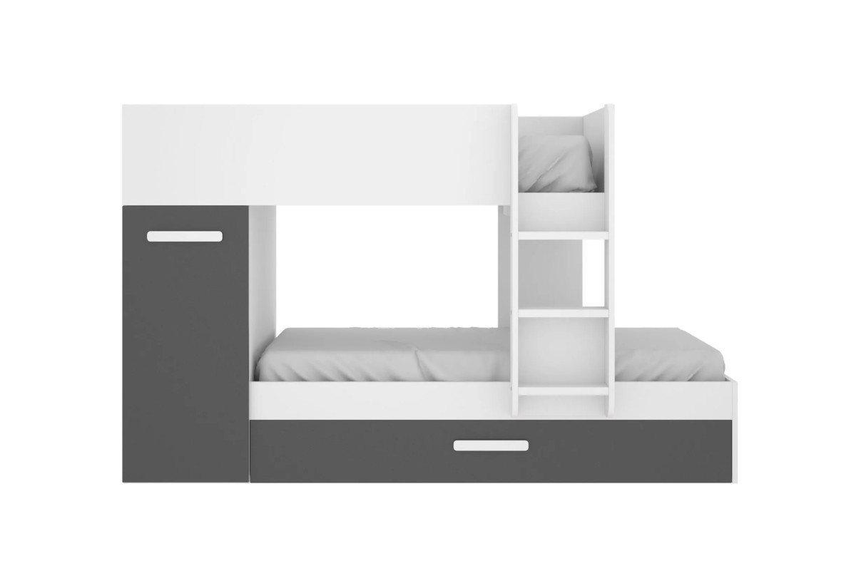 Expedo Detská poschodová posteľ so skriňou TOMO, 90x190, biela/grafit