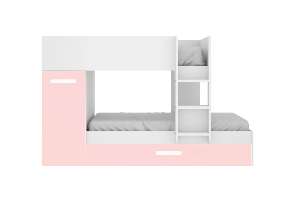 Expedo Detská poschodová posteľ so skriňou TOMO, 90x190, biela/ružová