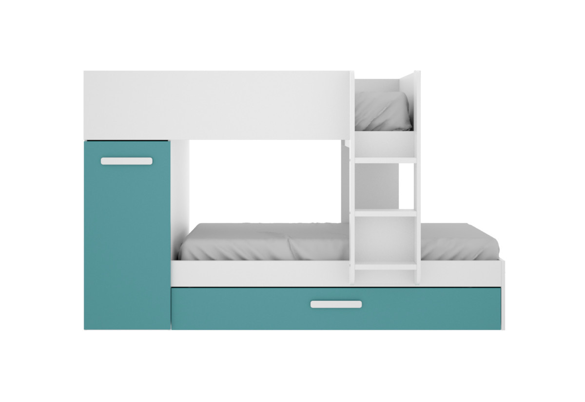 Expedo Detská poschodová posteľ so skriňou TOMO, 90x190, biela/modrá