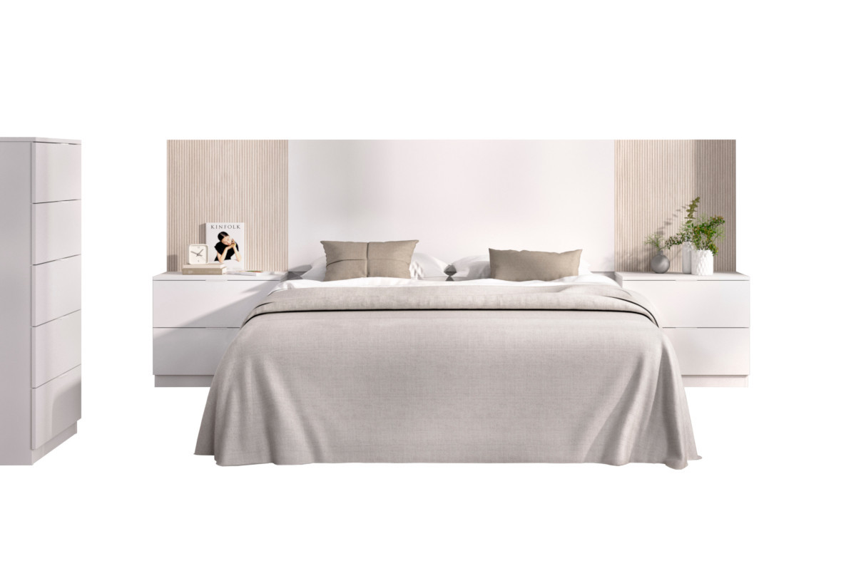 Expedo Spálňová zostava LOMAR + rošt, 160x200, biela/prírodná