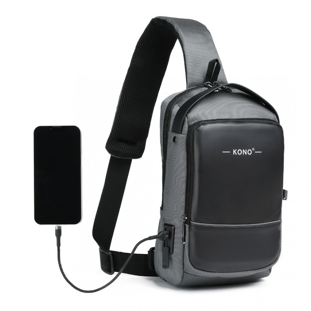 KONO Smart sling unisex crossbody batoh / taška - 5L - čierno - sivý