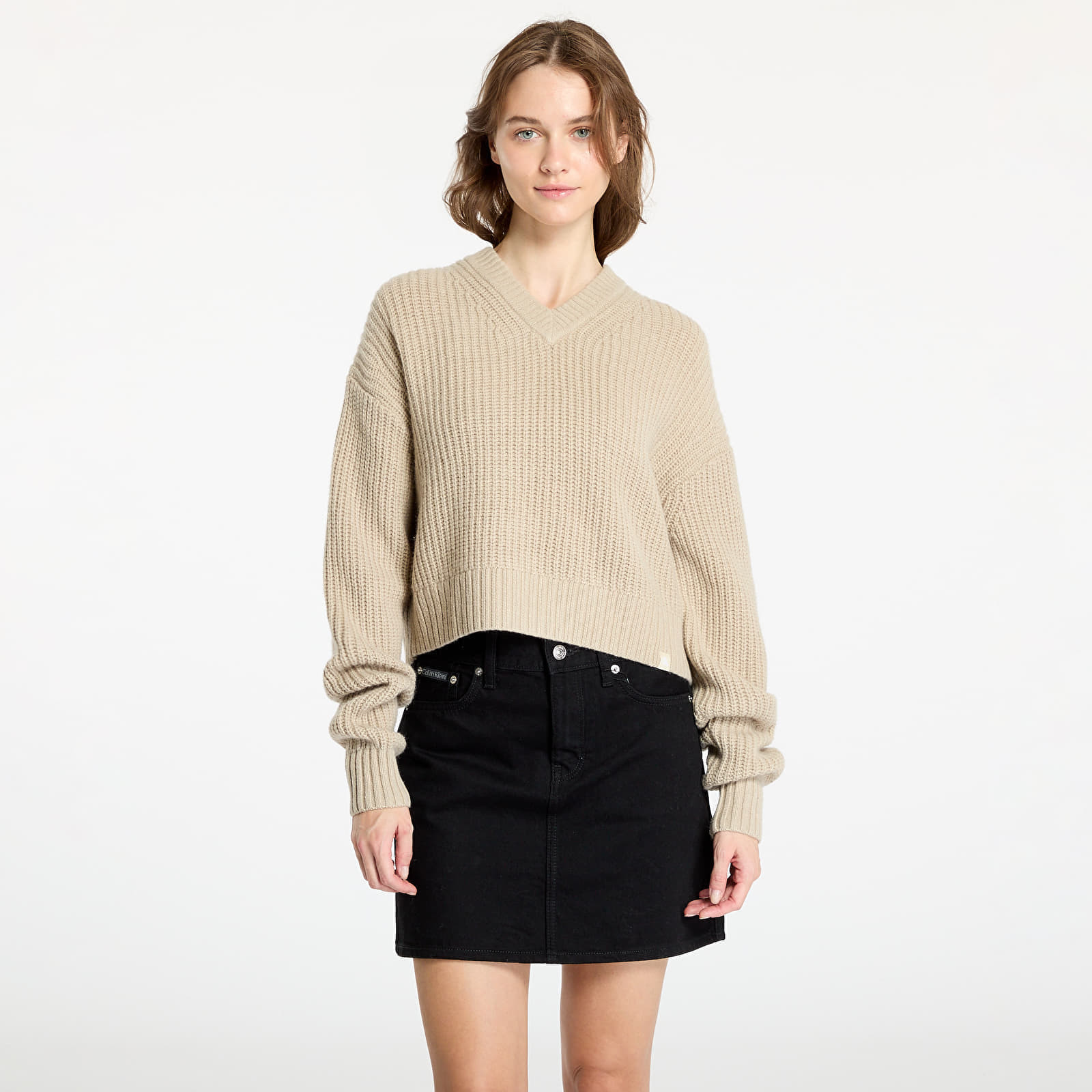 Sveter Calvin Klein Jeans Chunky V-Neck Sweater Pelican XS