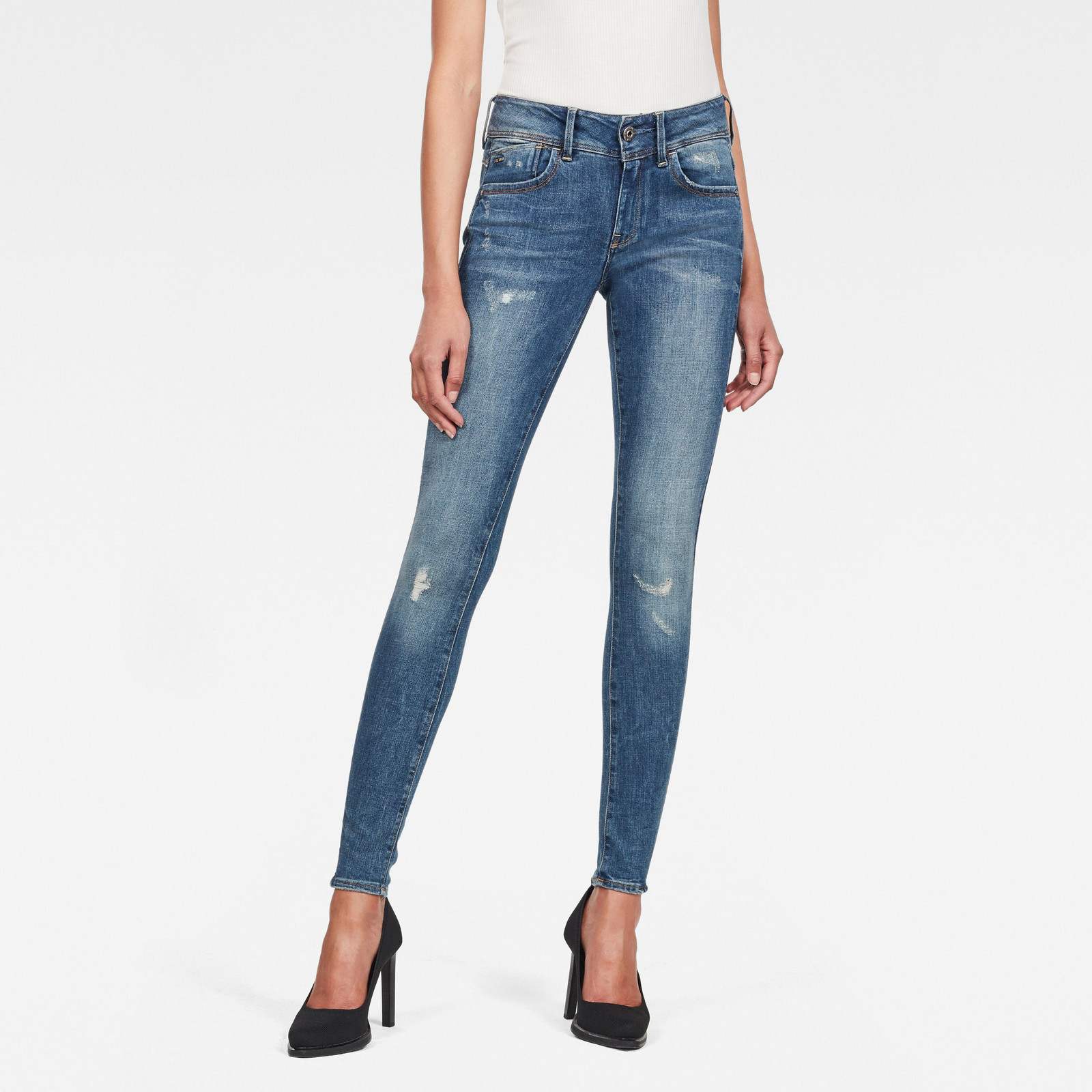 Rifle - G-STAR Lynn Mid Super Skinny Wmn modré