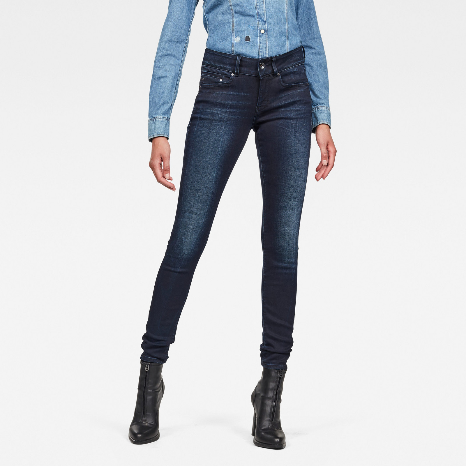 G-STAR Rifle - Midge Cody Mid Skinny Wmn tmavomodré