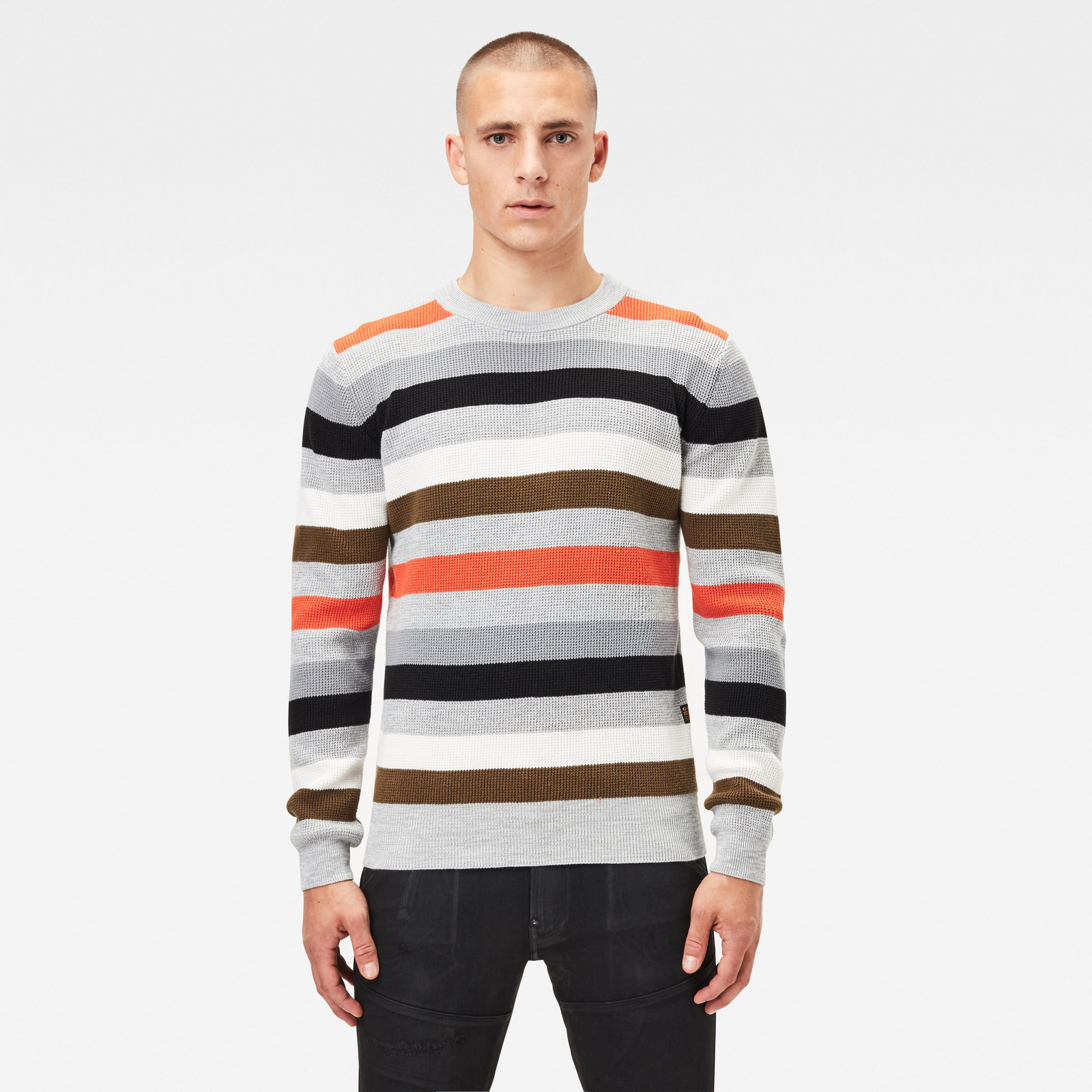 G-STAR Sveter - Multi stripe r knit l\s sivý