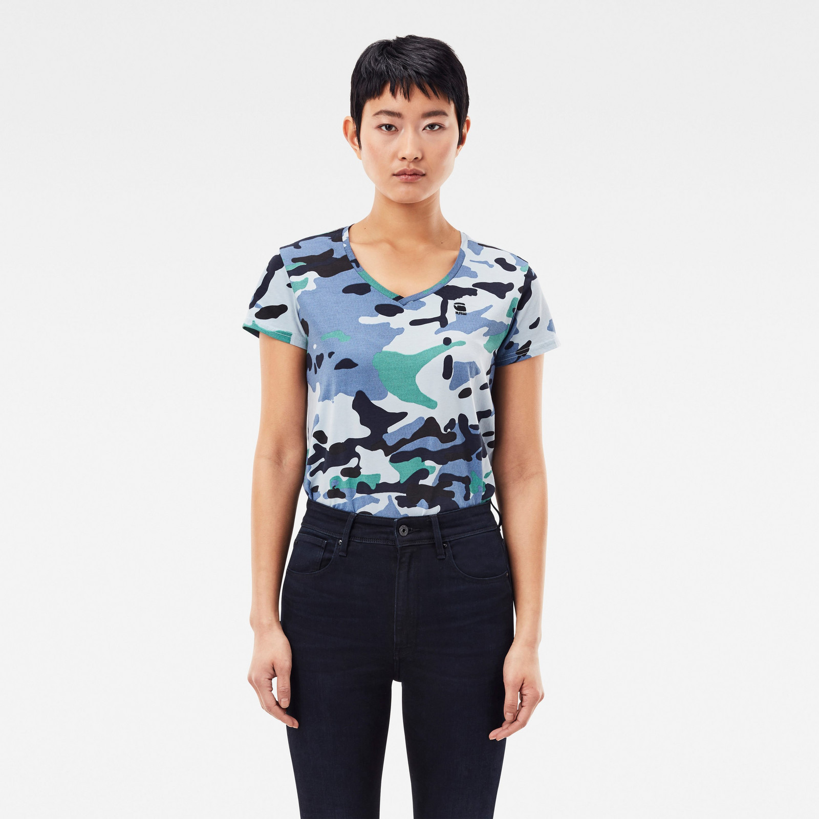 G-STAR Tričko - Allover camo print v neck s\s top vzorované