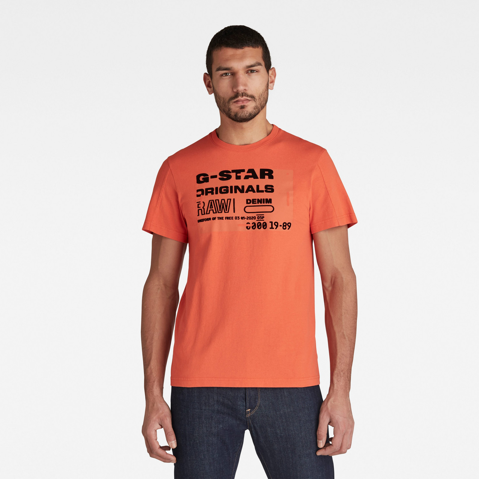 G-STAR Tričko - Flock badge graphic r t s\s oranžové