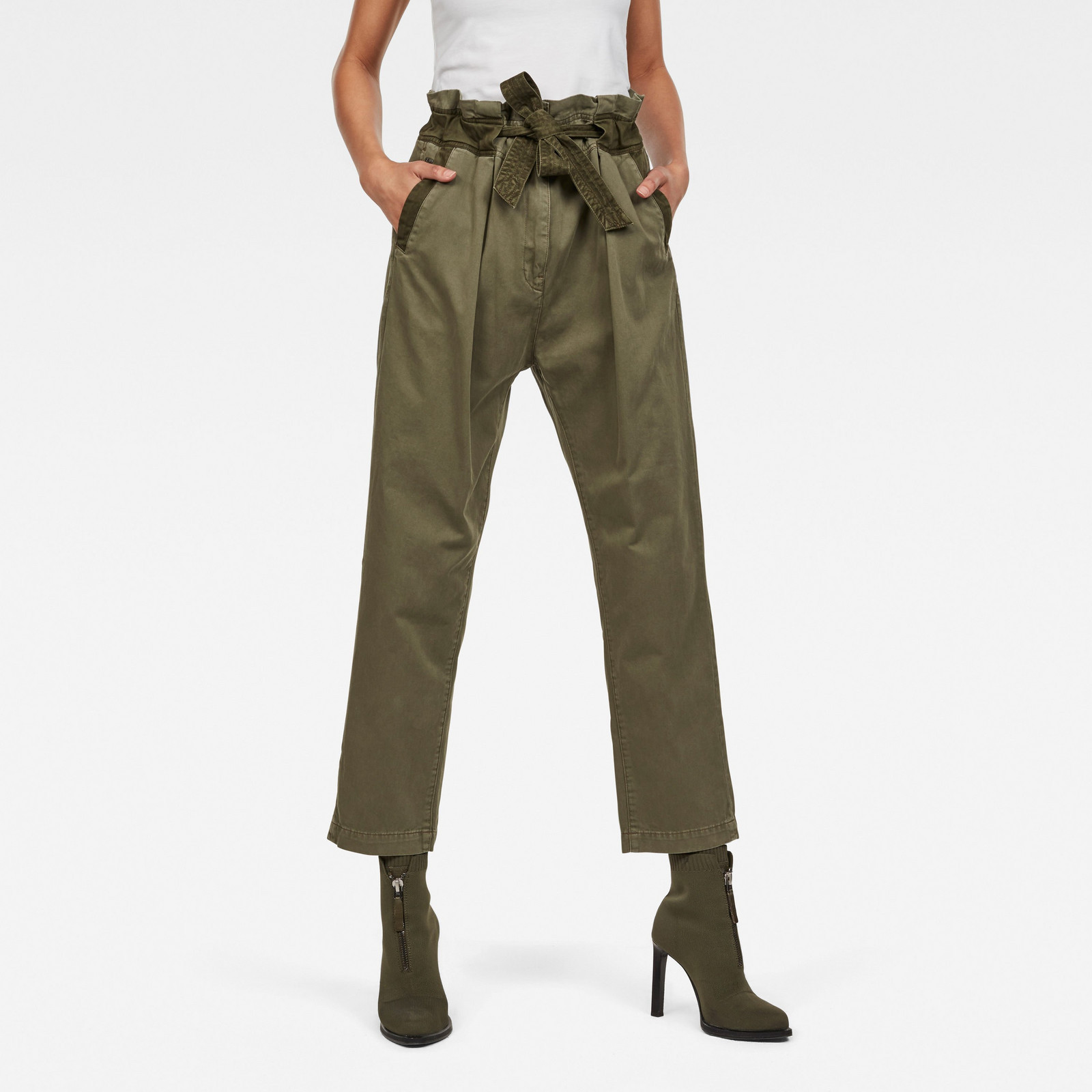 G-STAR Nohavice - Bronson army paperbag wmn zelené