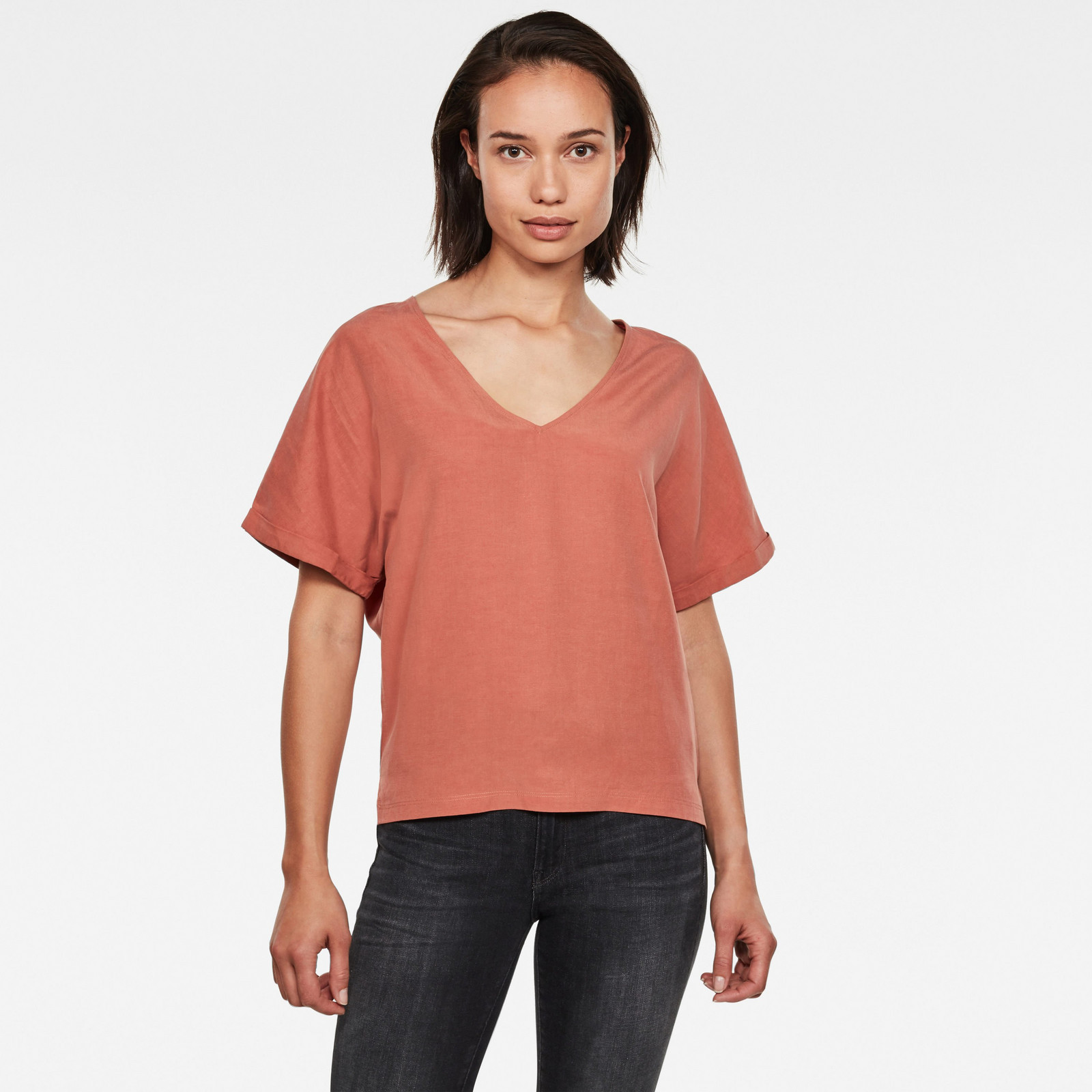 G-STAR Tričko - Joosa woven tee wmn s\s oranžové