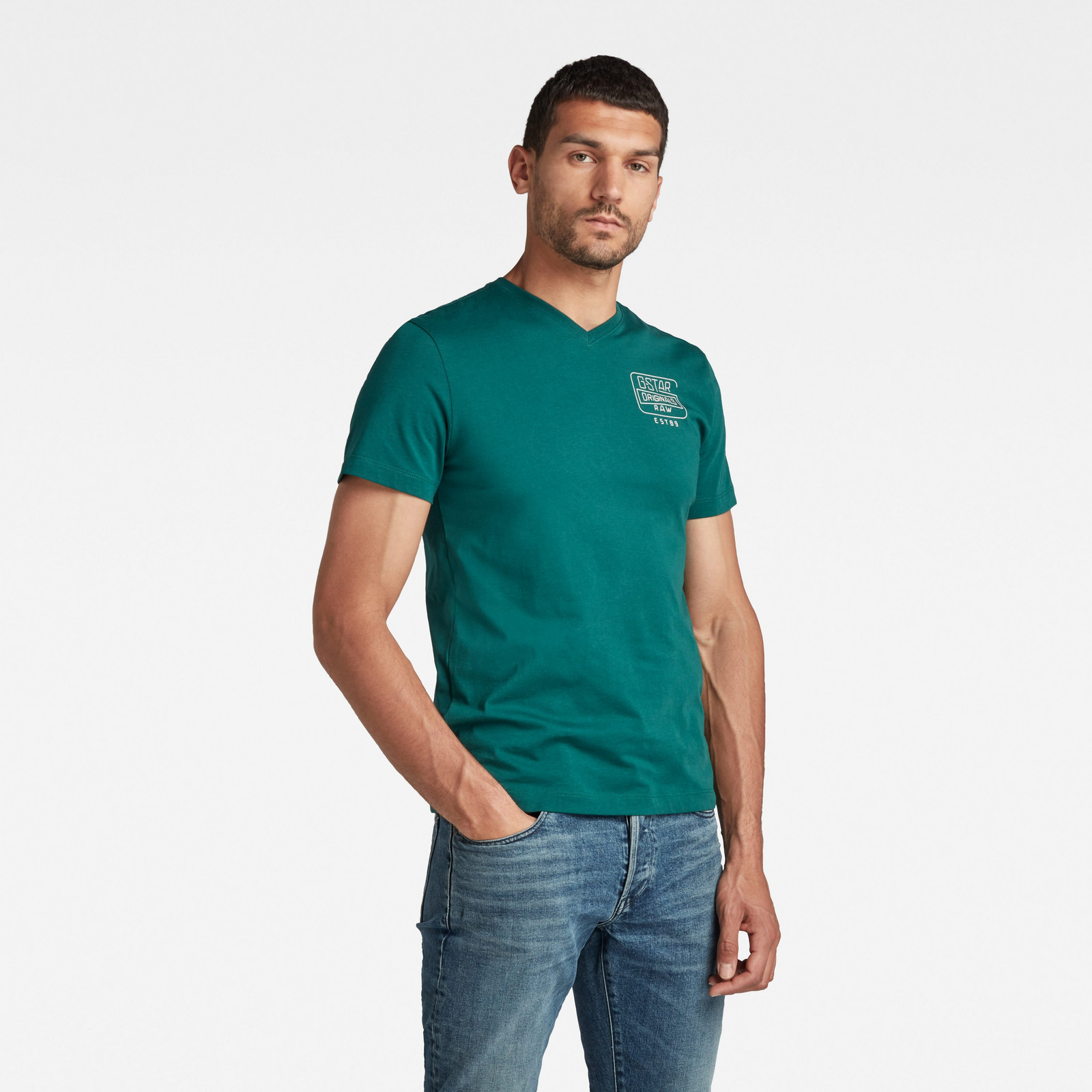 G-STAR Tričko - Back logo slim v t zelené