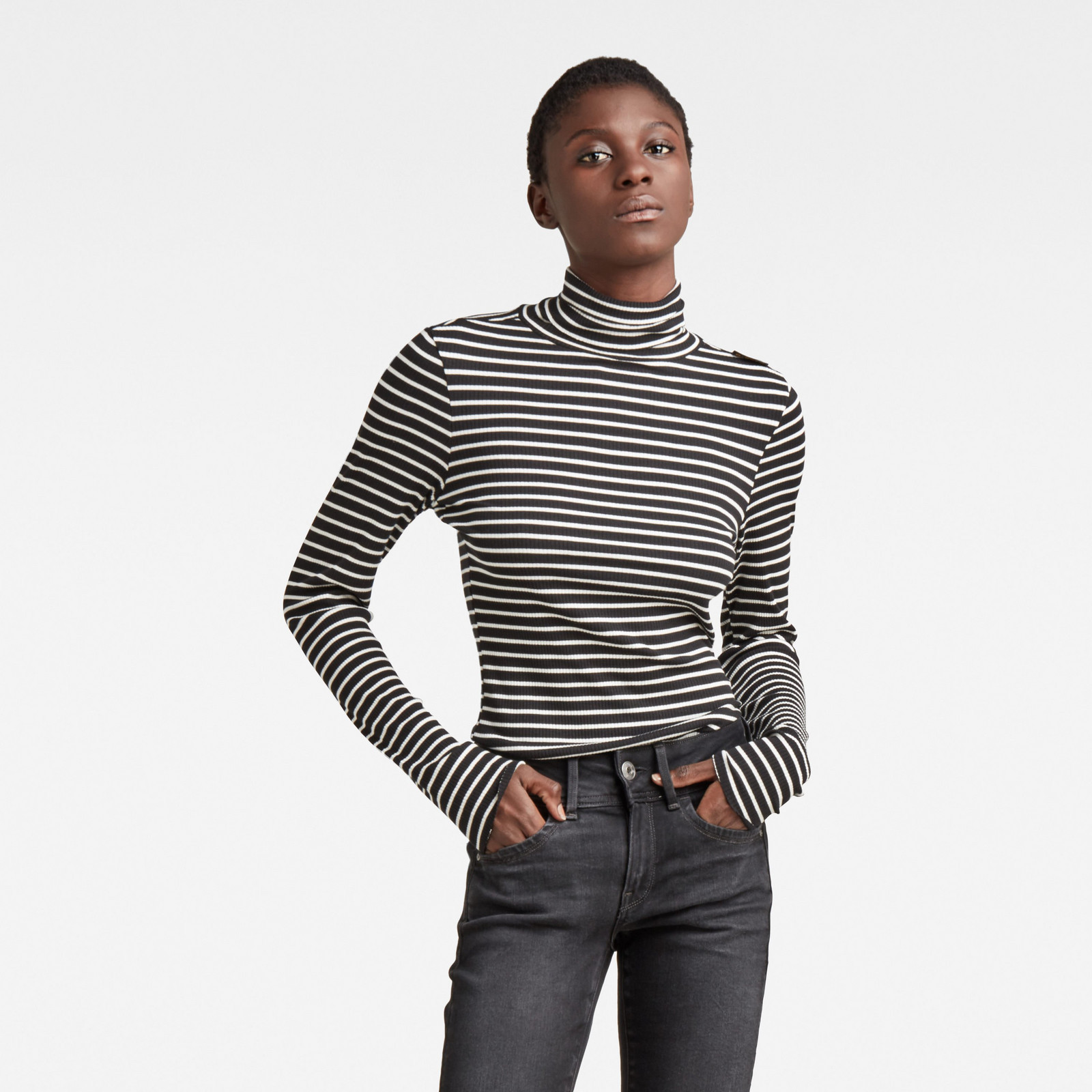Tričko - G-star Slim rib mock neck stripe l\s viacfarebné