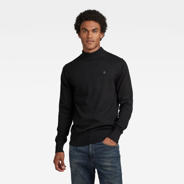 G-STAR Sveter - Premium core mock knit čierny
