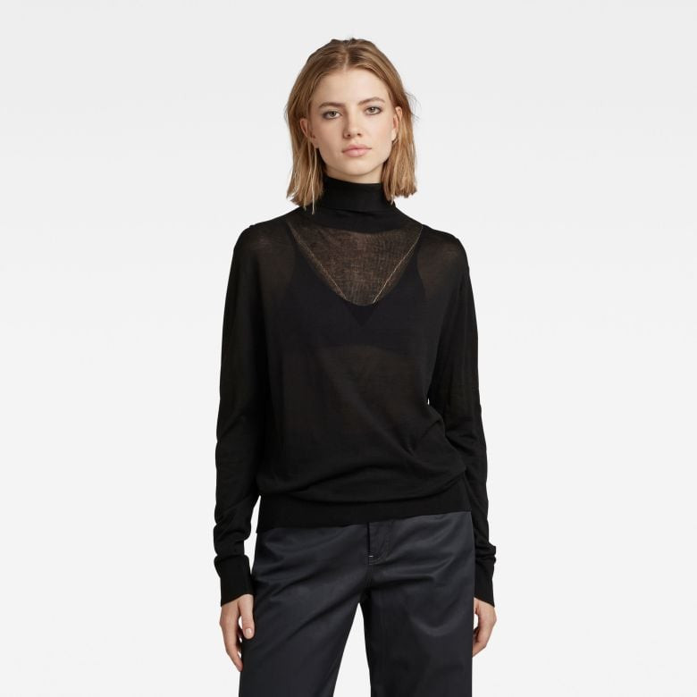 G-STAR Sveter - Core roll neck knit wmn čierny