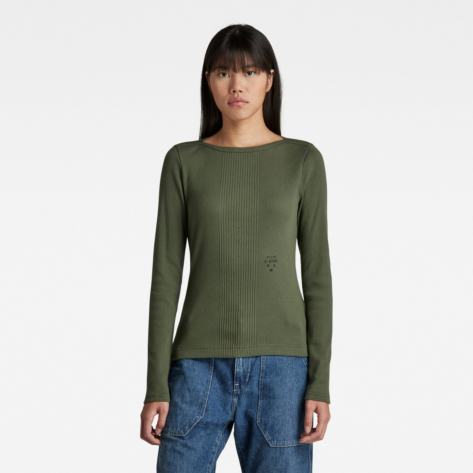 G-STAR Tričko - Slim rib boatneck l\s wmn zelené
