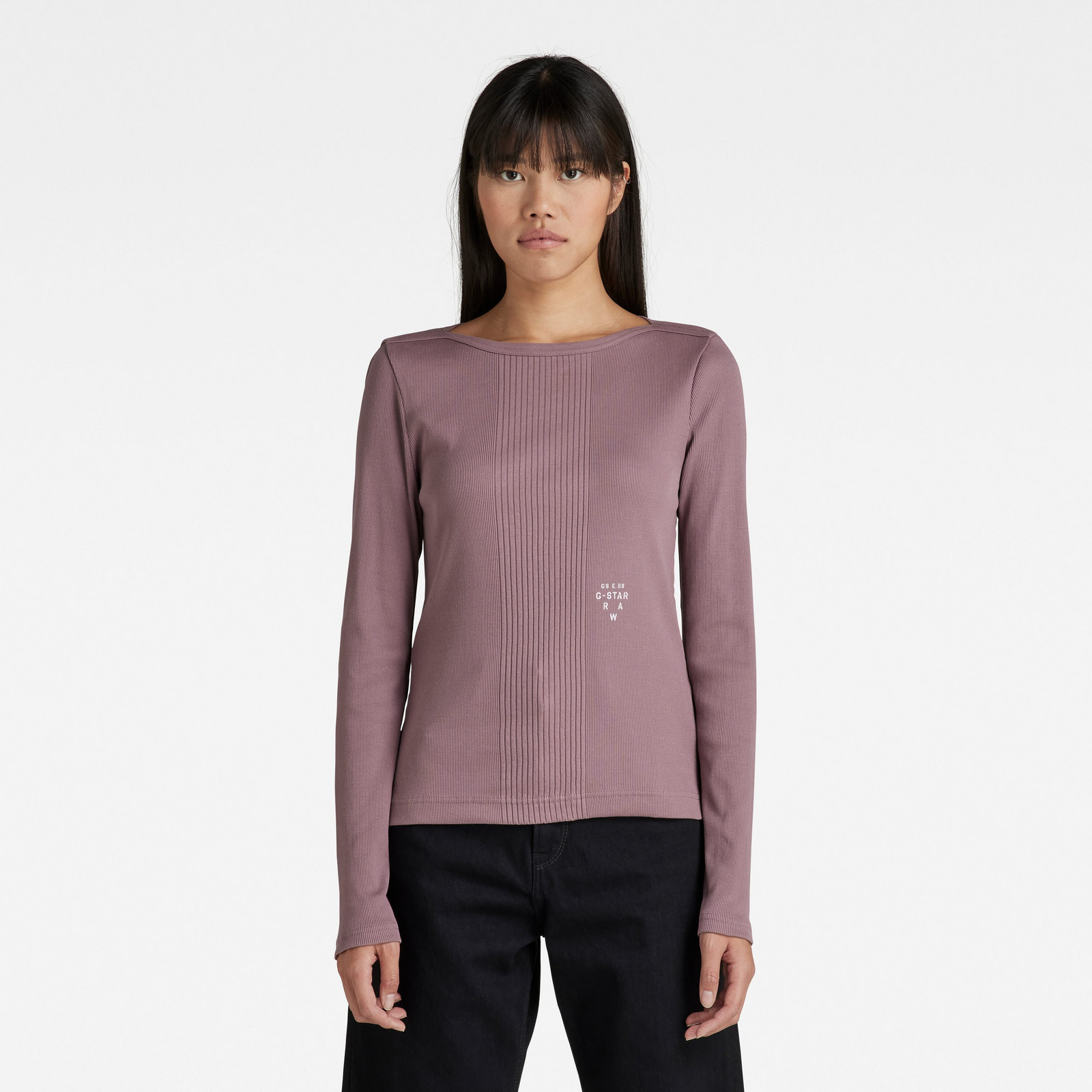 G-STAR Tričko - Slim rib boatneck l\s wmn fialové