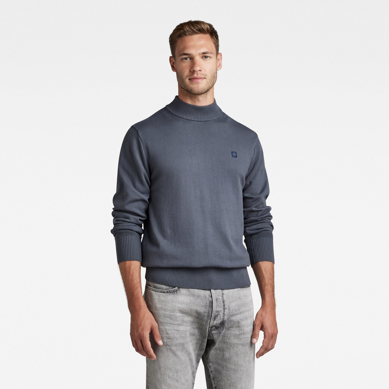 G-STAR Svetr - Premium core mock knit modrý