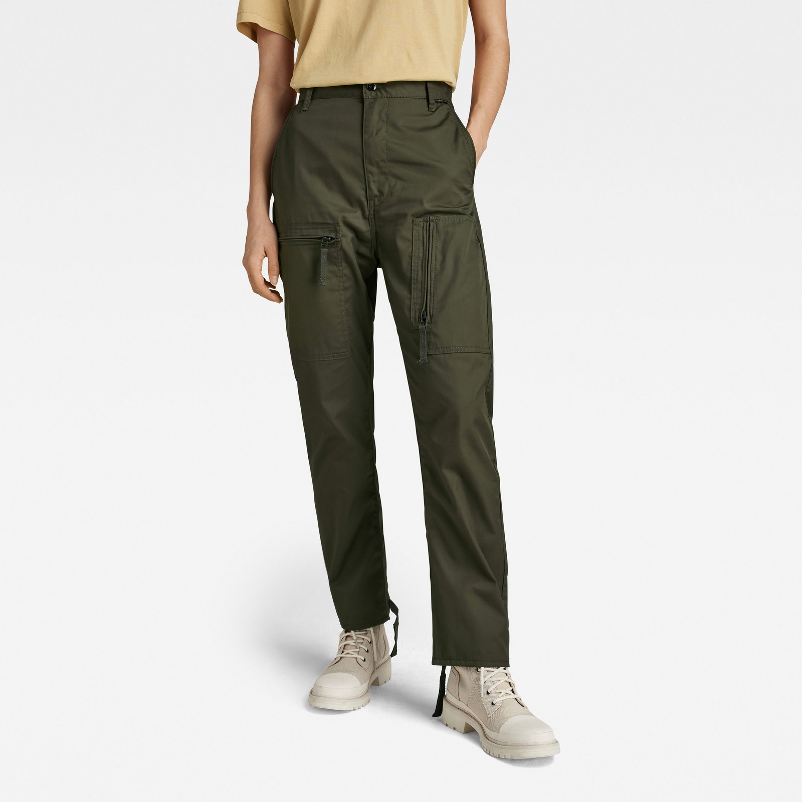 G-STAR Nohavice - 3d cargo boyfriend wmn zelené