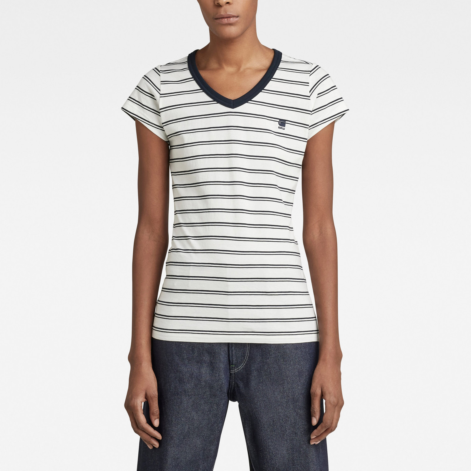 G-STAR Tričko - Eyben stripe slim v t wmn s\s béžové