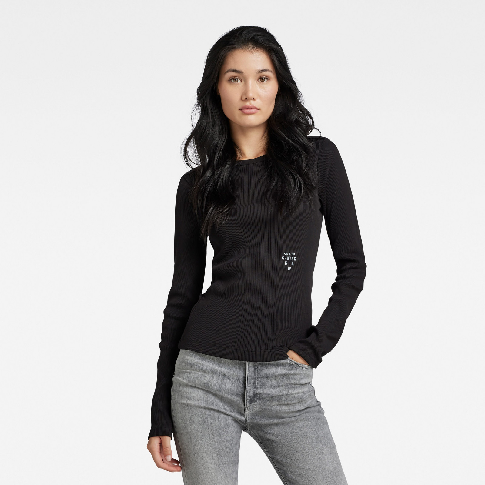 G-STAR Tričko - Slim rib boatneck l\s wmn čierne