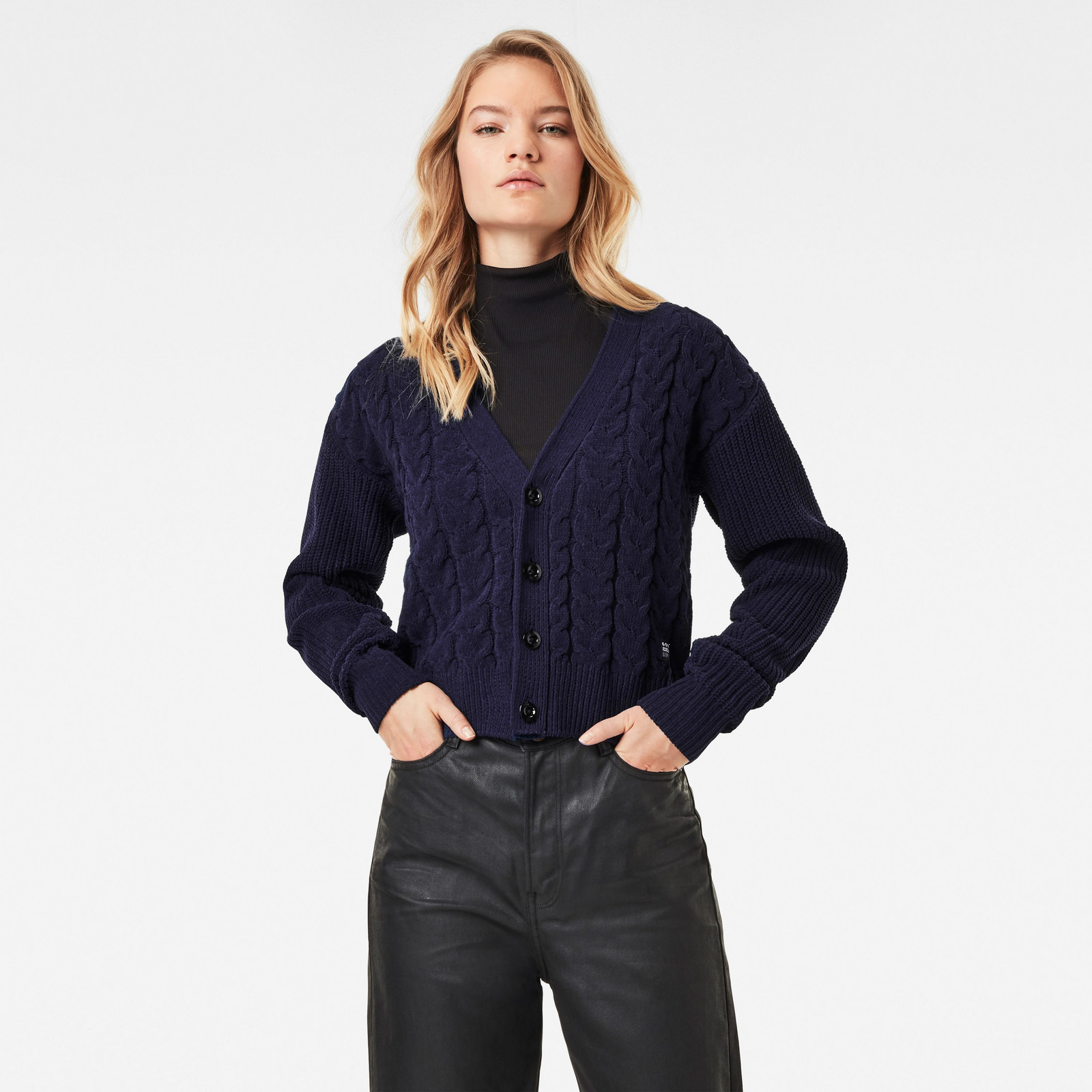 G-STAR Sveter - Cable knit cardi wmn l\s tmavomodrý