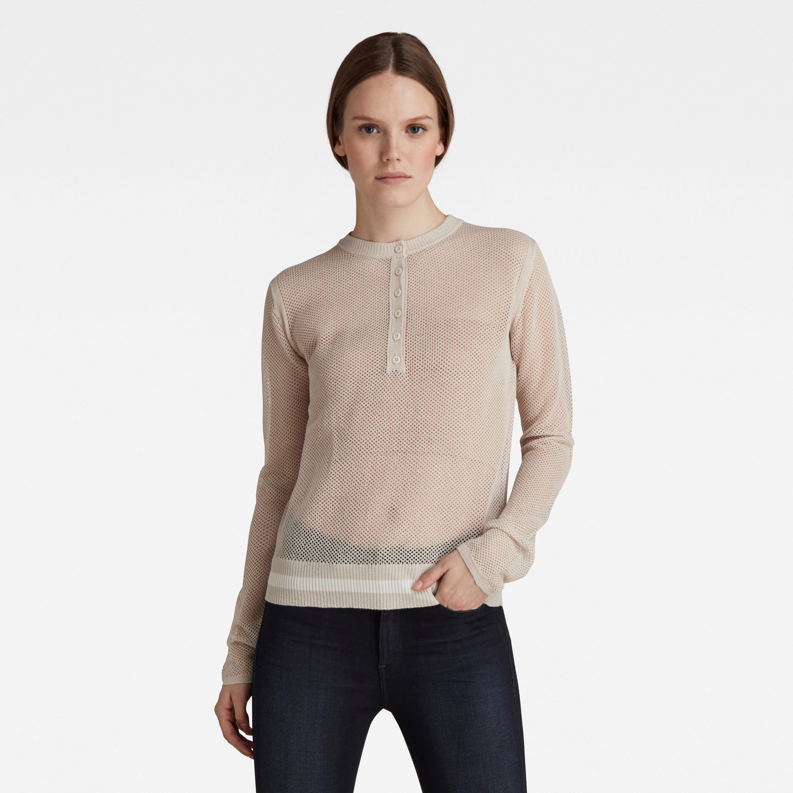 G-STAR Sveter - Logo henley sweater béžový