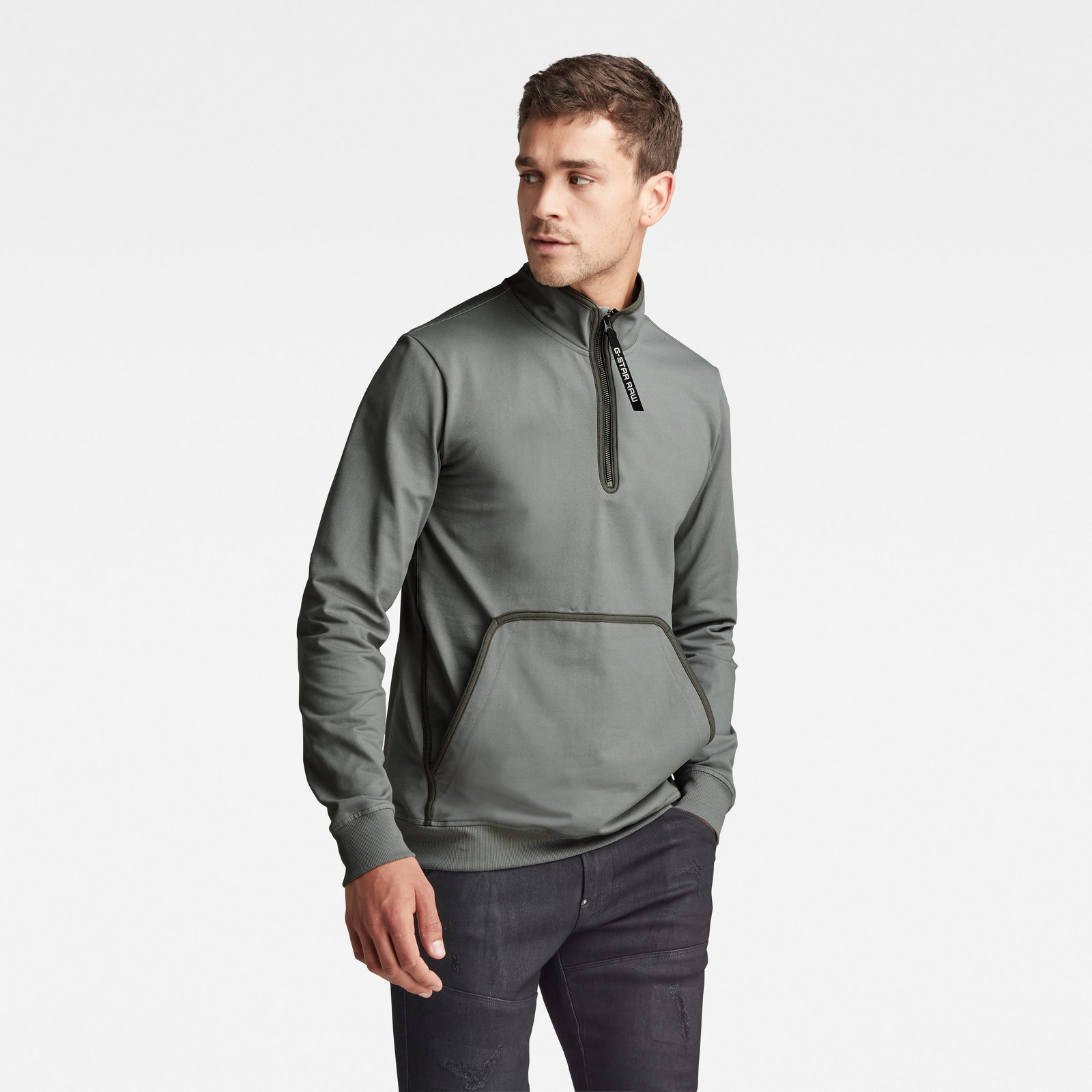 G-STAR Tričko - Half zip bound tweeter t l\s šedé