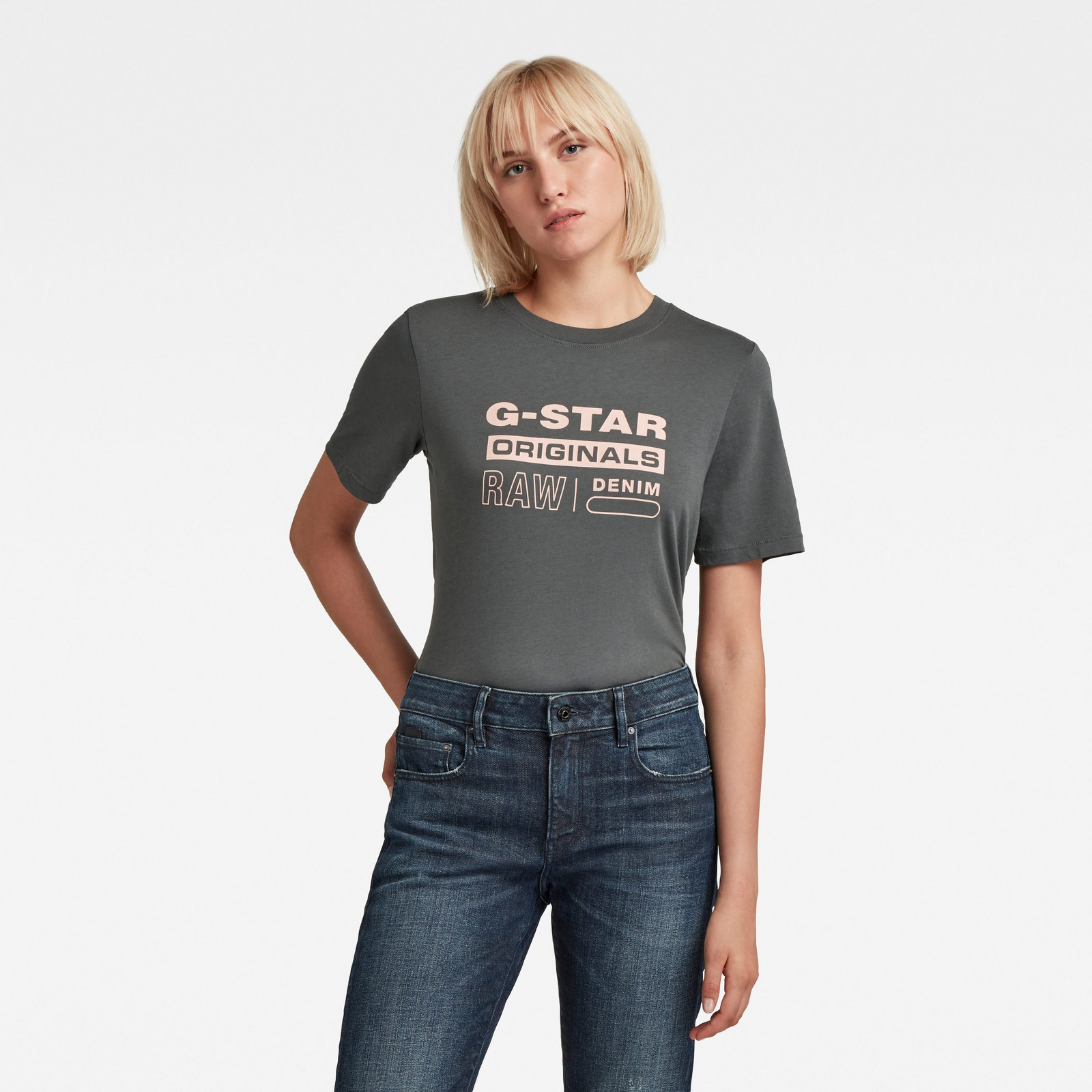 G-STAR Tričko - Originals label regular fit tee sivé