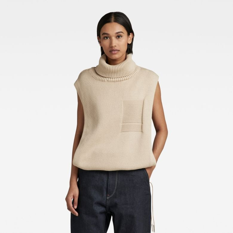 G-STAR Sveter - Open side turtle s\l knit wmn béžový