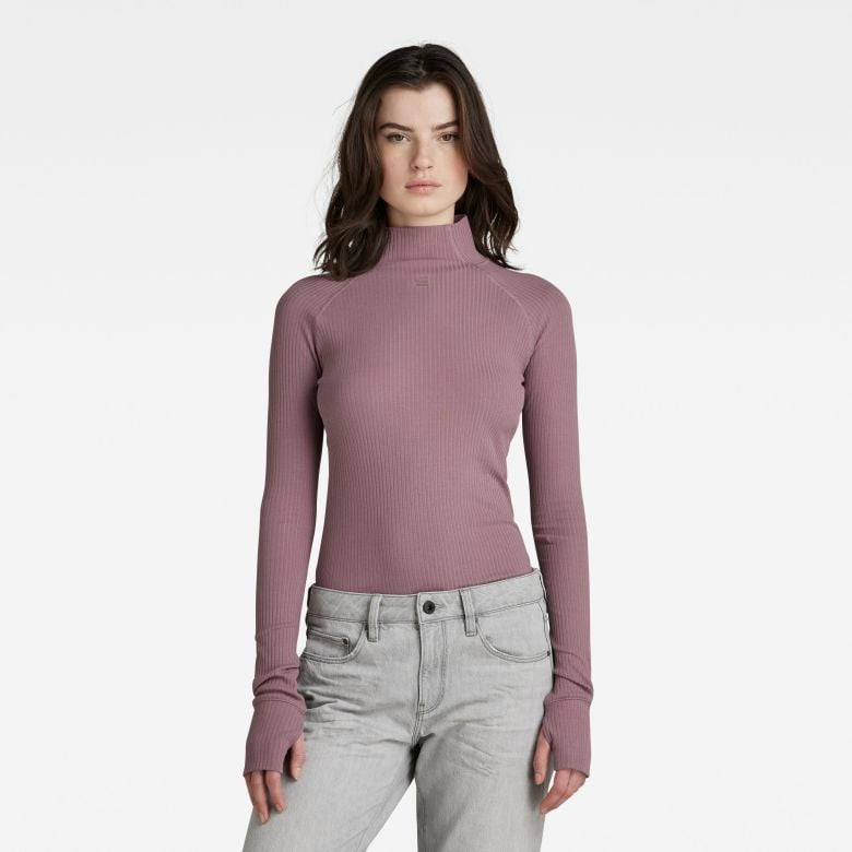 G-STAR Top - Rib mock slim l\s wmn fialový