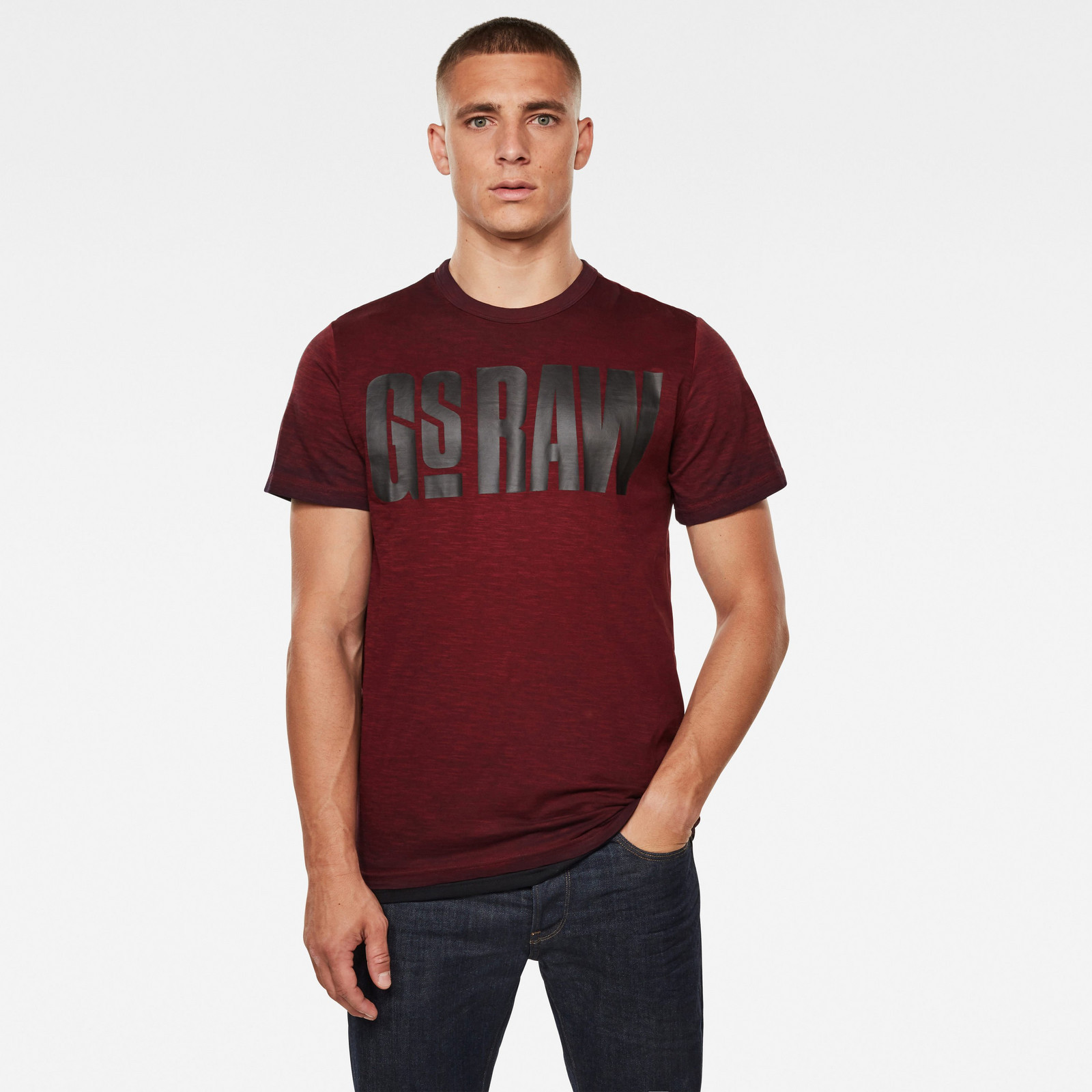 G-STAR Tričko - Double Dye Logo + R T S\S červená