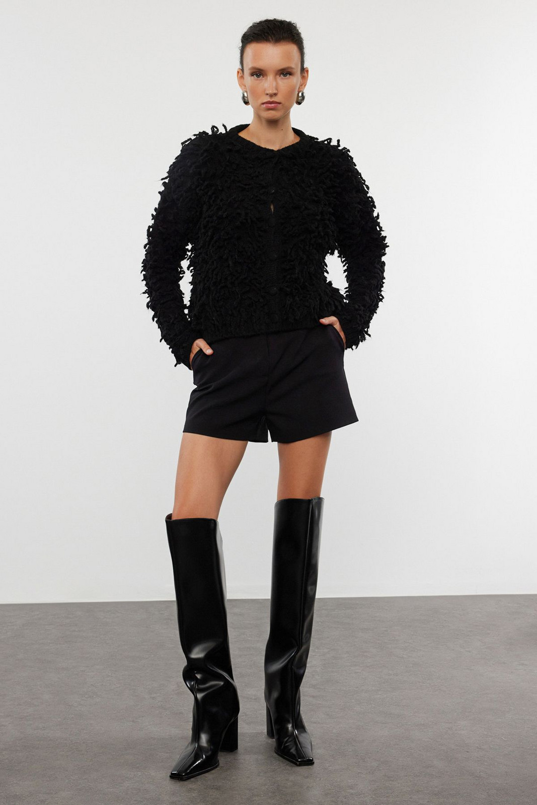 Trendyol Black Tasseled Coat Knitwear Cardigan